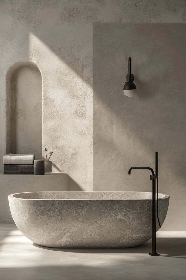 Minimalistic Bathroom with Stone Bath | Минималистичная ванная комната с каменной ванной