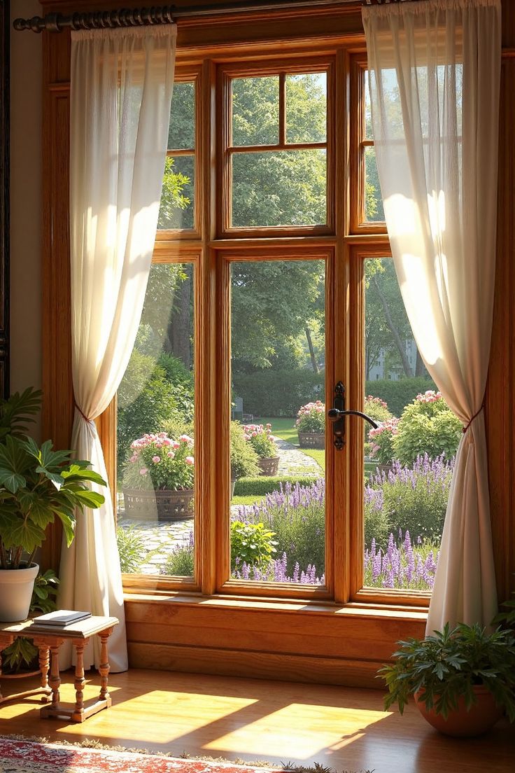 Sunlit Garden Window - Idyllic Garden Window Scene