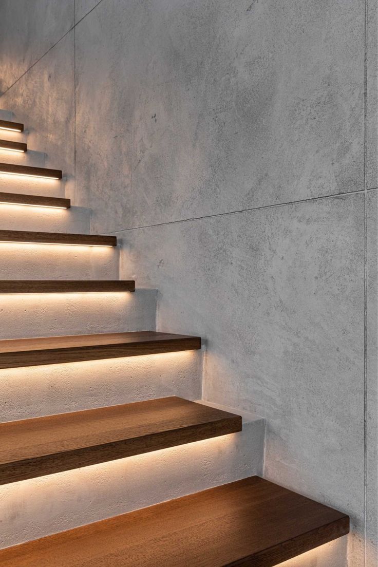 stairs with led lighting beneath the nose