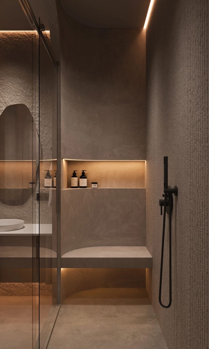 Стильная душавая зона с мягкой подсветкой